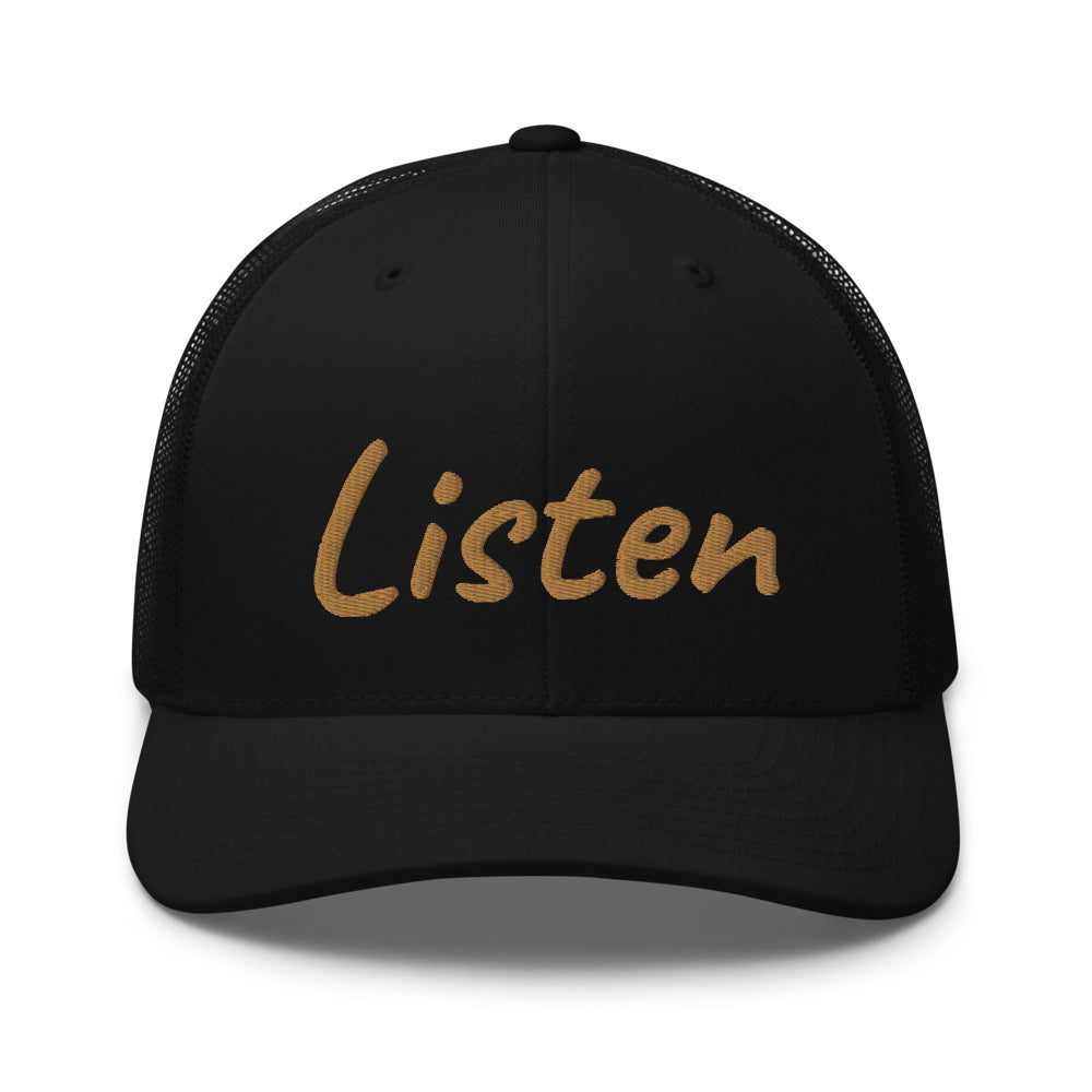 Listen In Copper Embroidery on Retro Trucker Hat