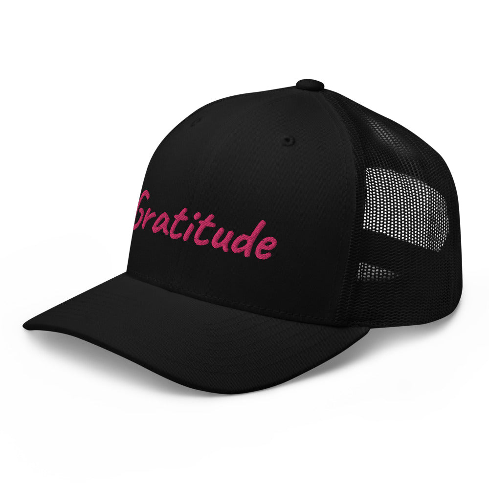 Gratitude In Star Rose Quartz Embroidery on Retro Trucker Hat