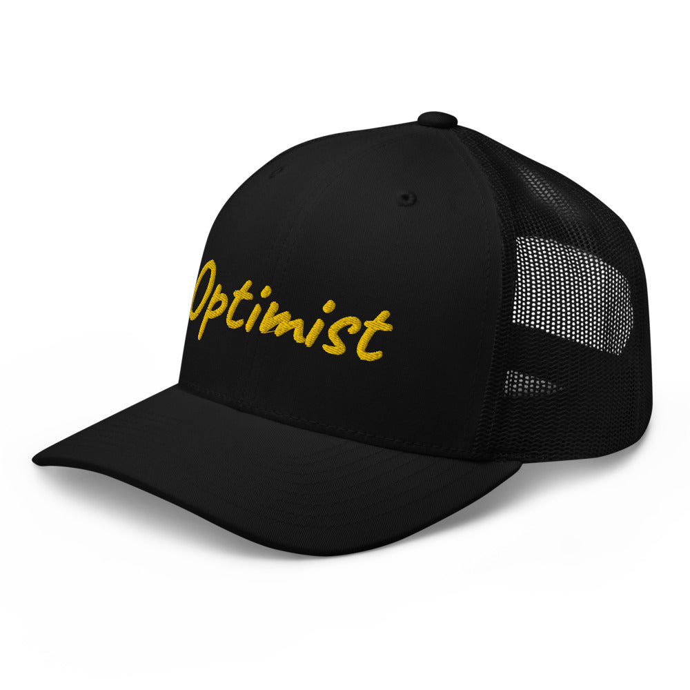 Optimist In Gold Embroidery on Retro Trucker Hat