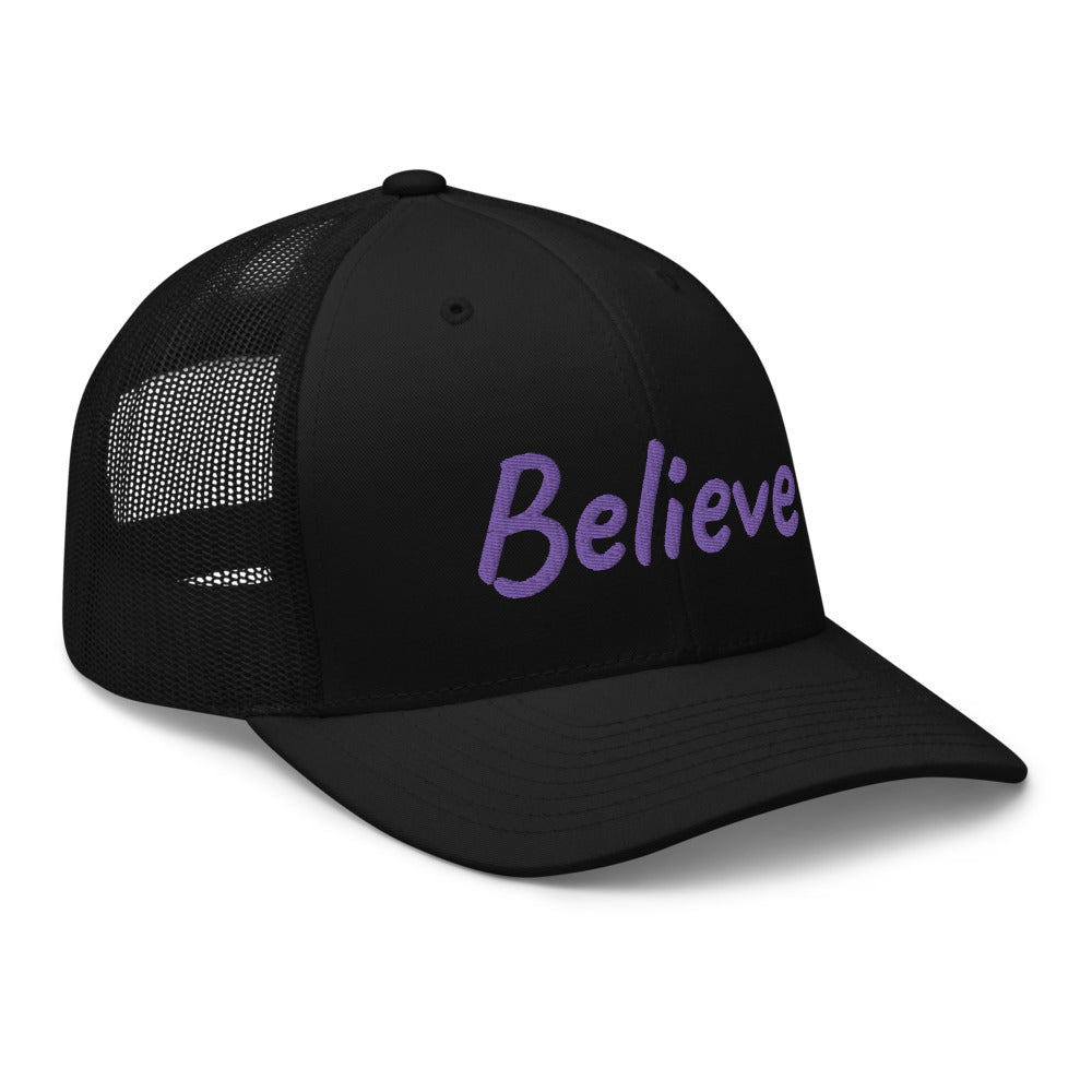 Believe In Amethyst Embroidery on Retro Trucker Hat