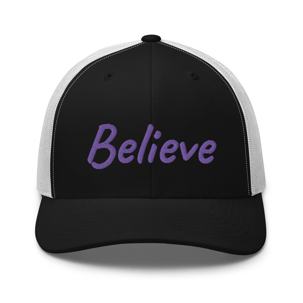 Believe In Amethyst Embroidery on Retro Trucker Hat