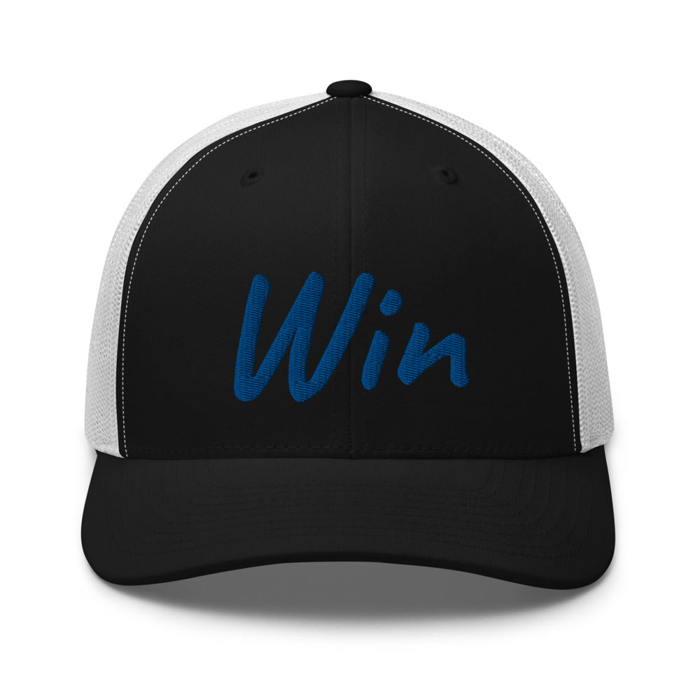 Win In Sapphire Embroidery on Retro Trucker Hat