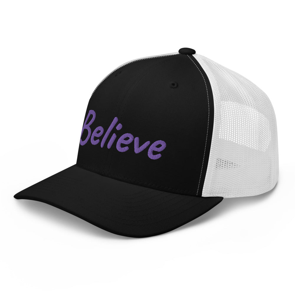 Believe In Amethyst Embroidery on Retro Trucker Hat