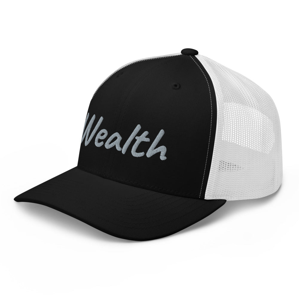 Wealth In Silver Embroidery on Retro Trucker Hat