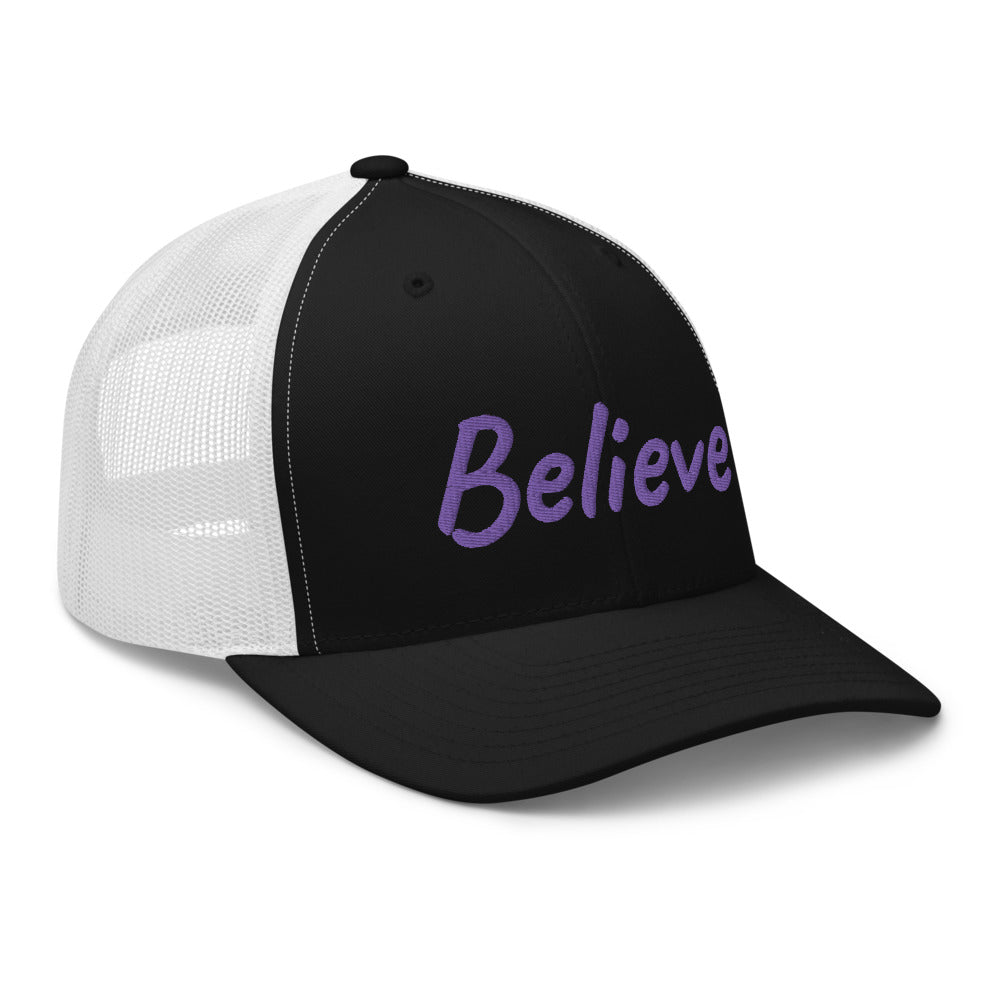 Believe In Amethyst Embroidery on Retro Trucker Hat