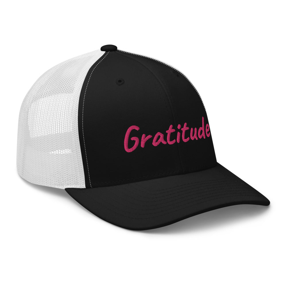 Gratitude In Star Rose Quartz Embroidery on Retro Trucker Hat