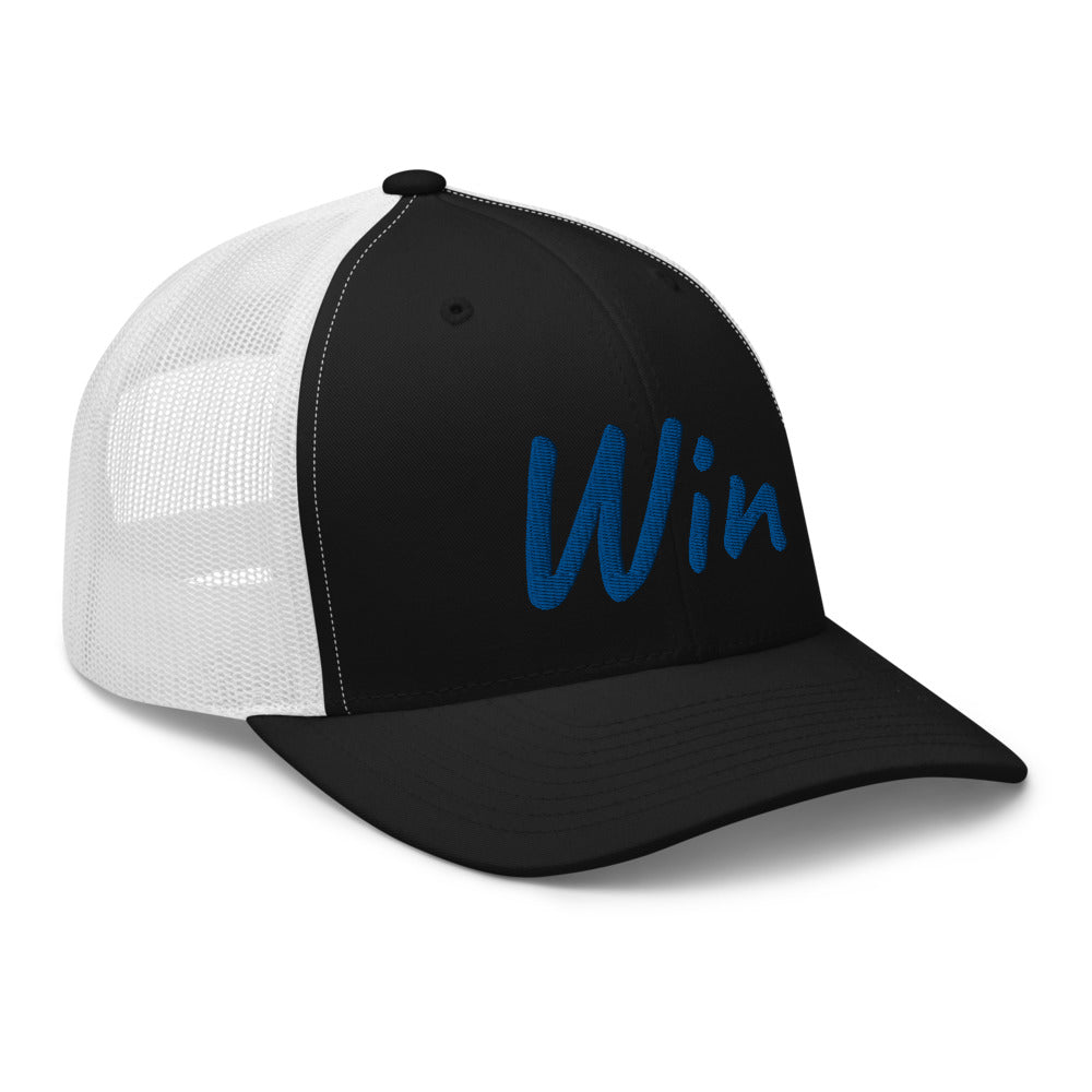 Win In Sapphire Embroidery on Retro Trucker Hat