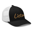 Listen In Copper Embroidery on Retro Trucker Hat