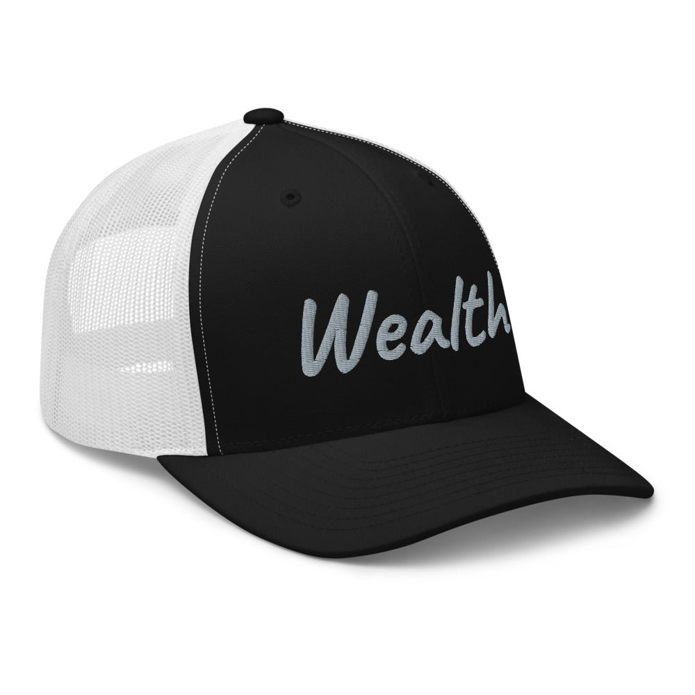 Wealth In Silver Embroidery on Retro Trucker Hat