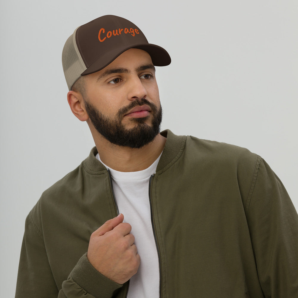 Courage In Amber Embroidery on Retro Trucker Hat