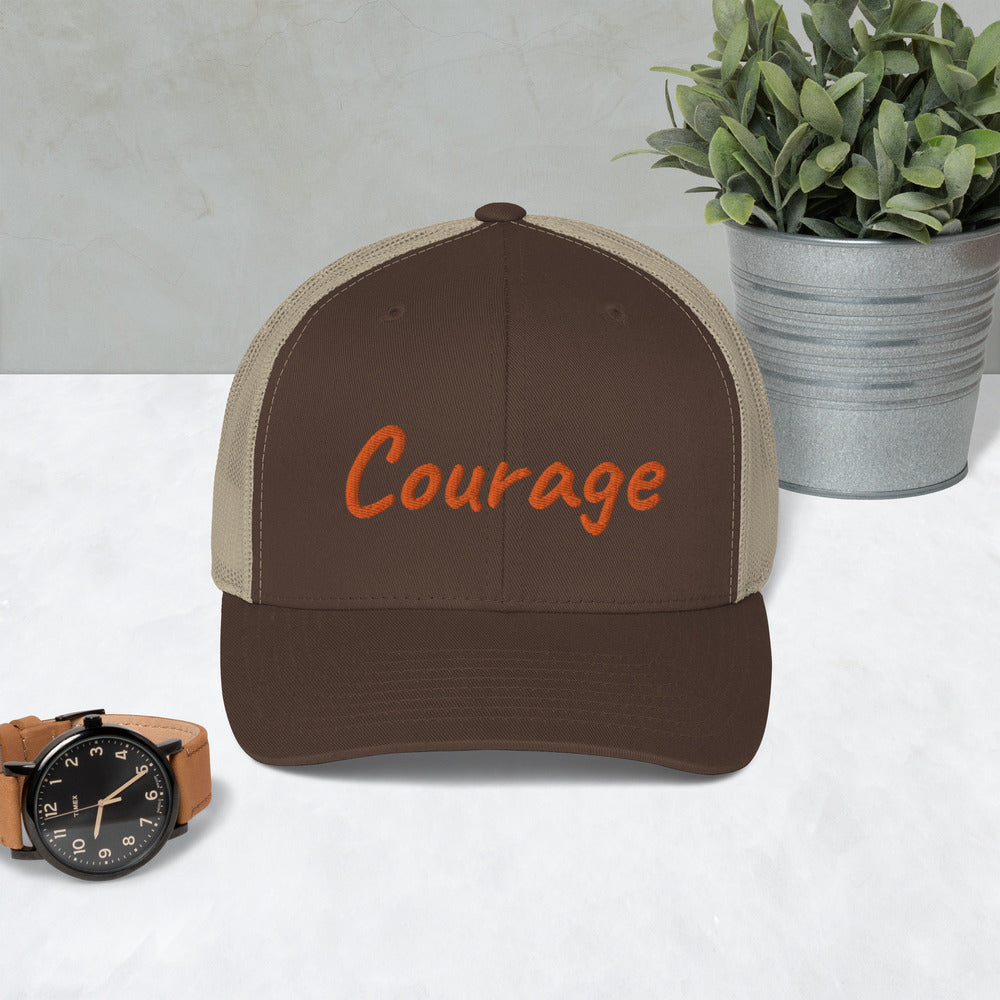 Courage In Amber Embroidery on Retro Trucker Hat