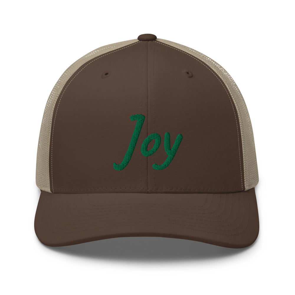 Joy In Emerald Embroidery on Retro Trucker Hat