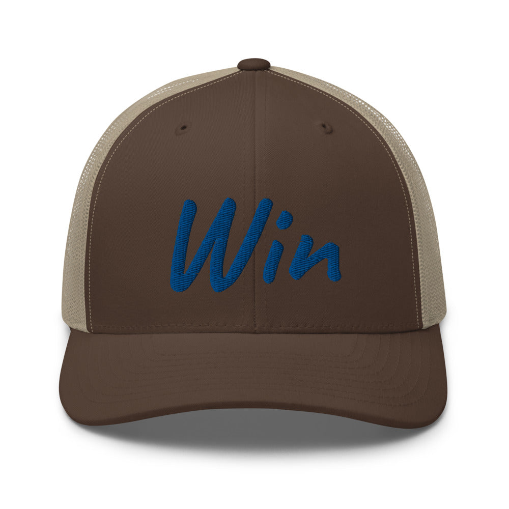 Win In Sapphire Embroidery on Retro Trucker Hat