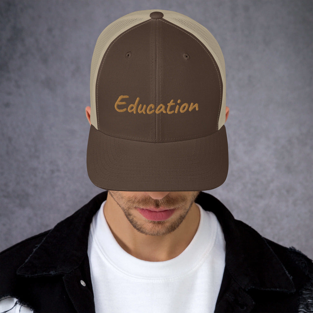 Education In Copper Embroidery on Retro Trucker Hat