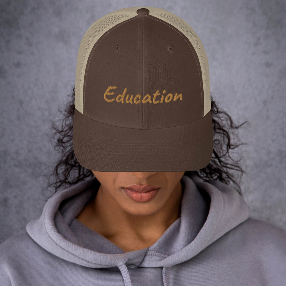 Education In Copper Embroidery on Retro Trucker Hat