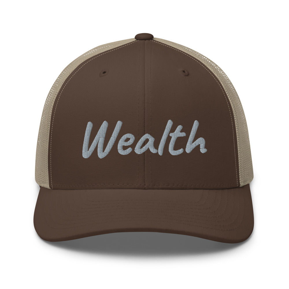 Wealth In Silver Embroidery on Retro Trucker Hat