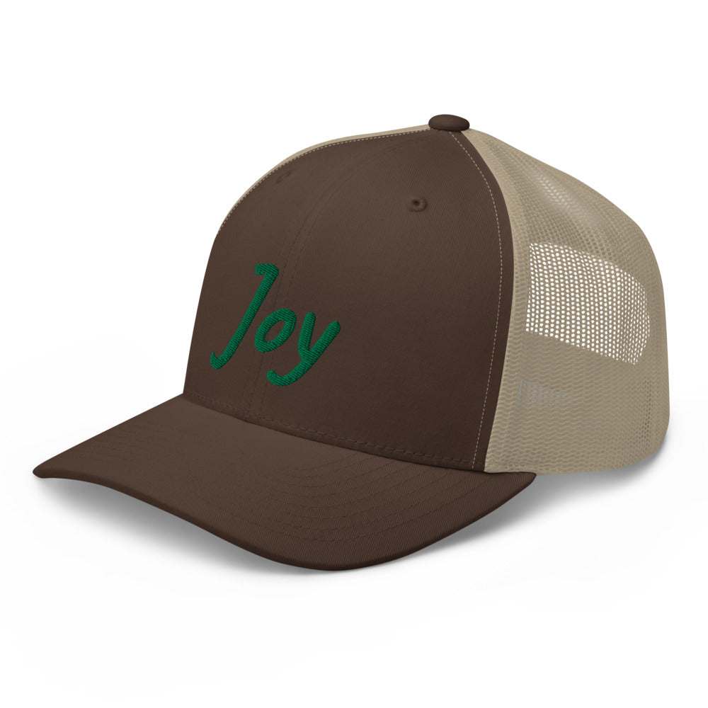 Joy In Emerald Embroidery on Retro Trucker Hat