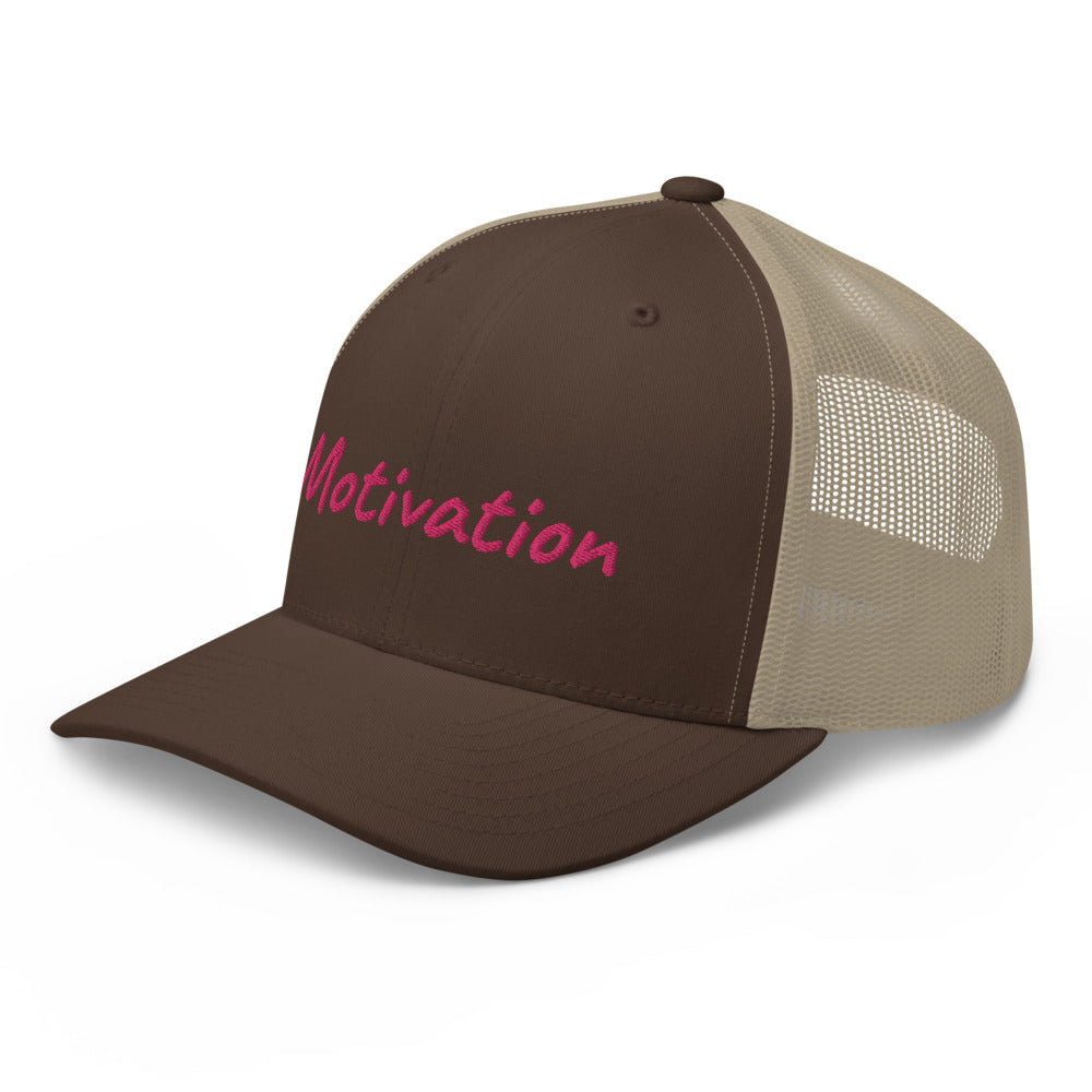 Motivation In Star Rose Quartz Embroidery on Retro Trucker Hat