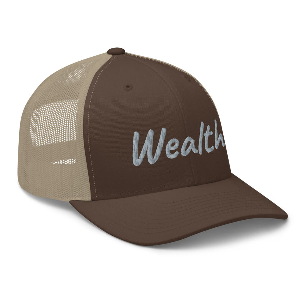 Wealth In Silver Embroidery on Retro Trucker Hat