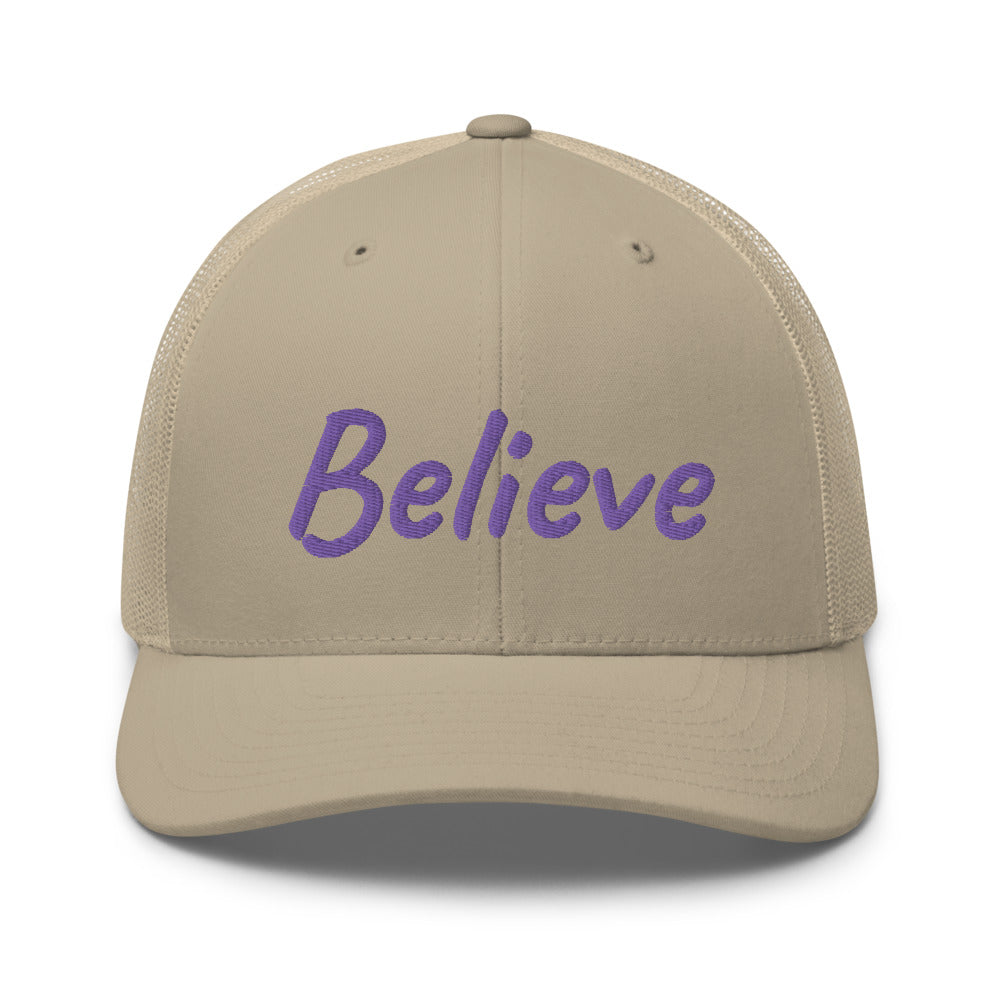 Believe In Amethyst Embroidery on Retro Trucker Hat