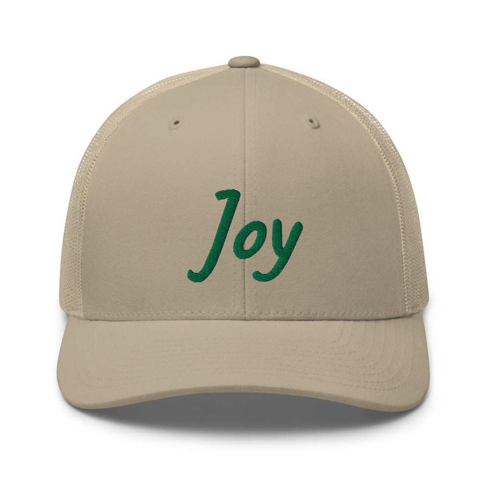 Joy In Emerald Embroidery on Retro Trucker Hat