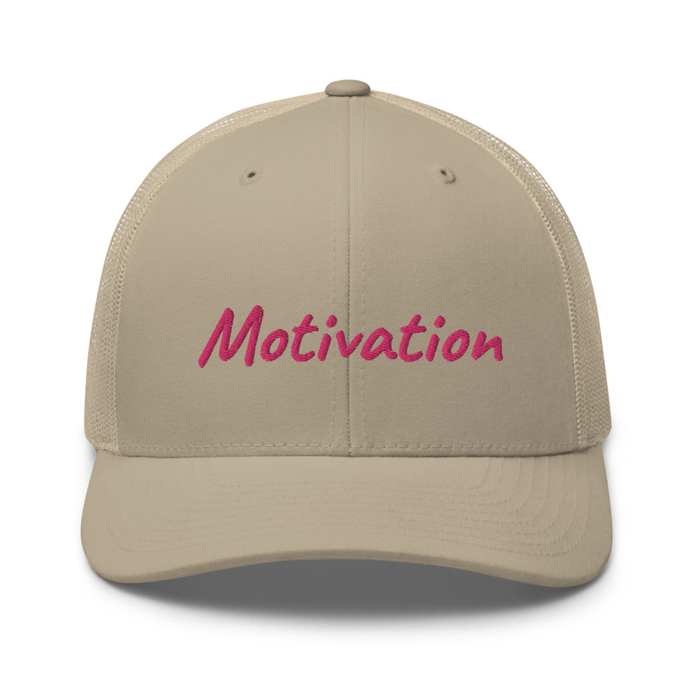 Motivation In Star Rose Quartz Embroidery on Retro Trucker Hat