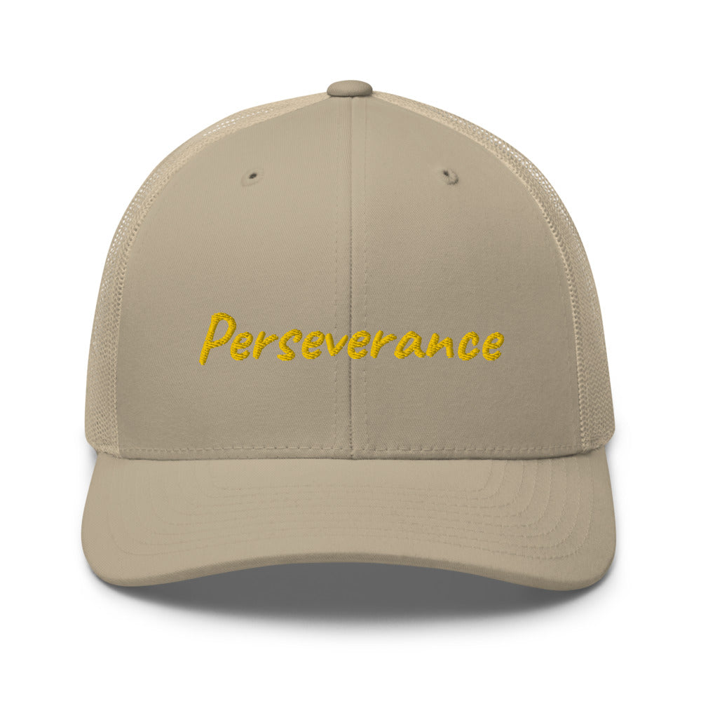 Perseverance In Gold Embroidery on Retro Trucker Hat