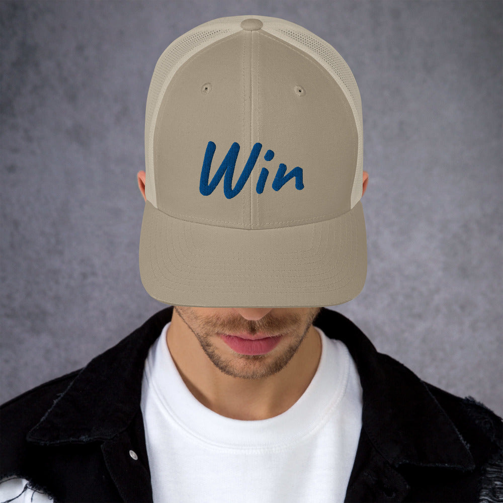 Win In Sapphire Embroidery on Retro Trucker Hat