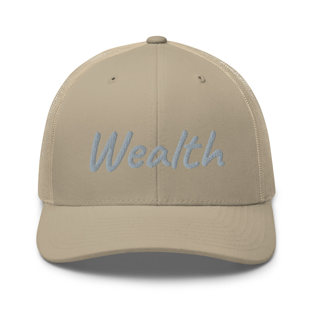 Wealth In Silver Embroidery on Retro Trucker Hat