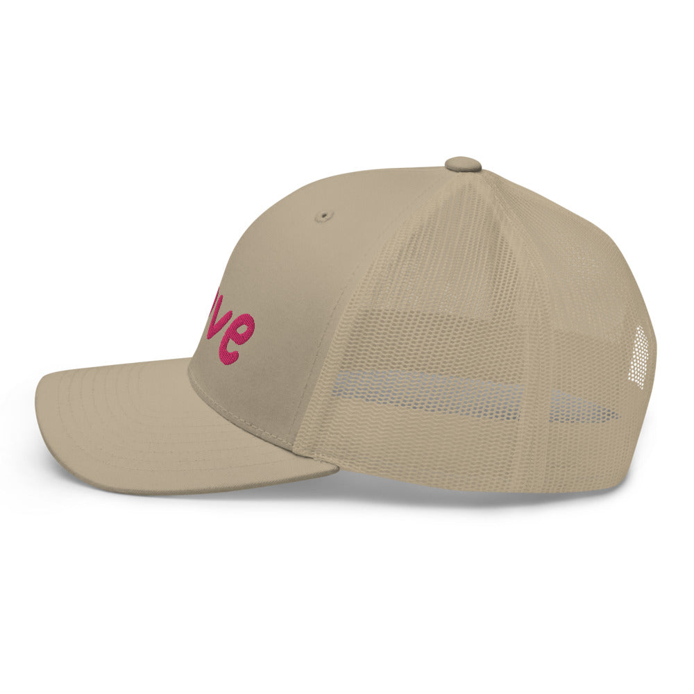 Love In Star Rose Quartz Embroidery on Retro Trucker Hat