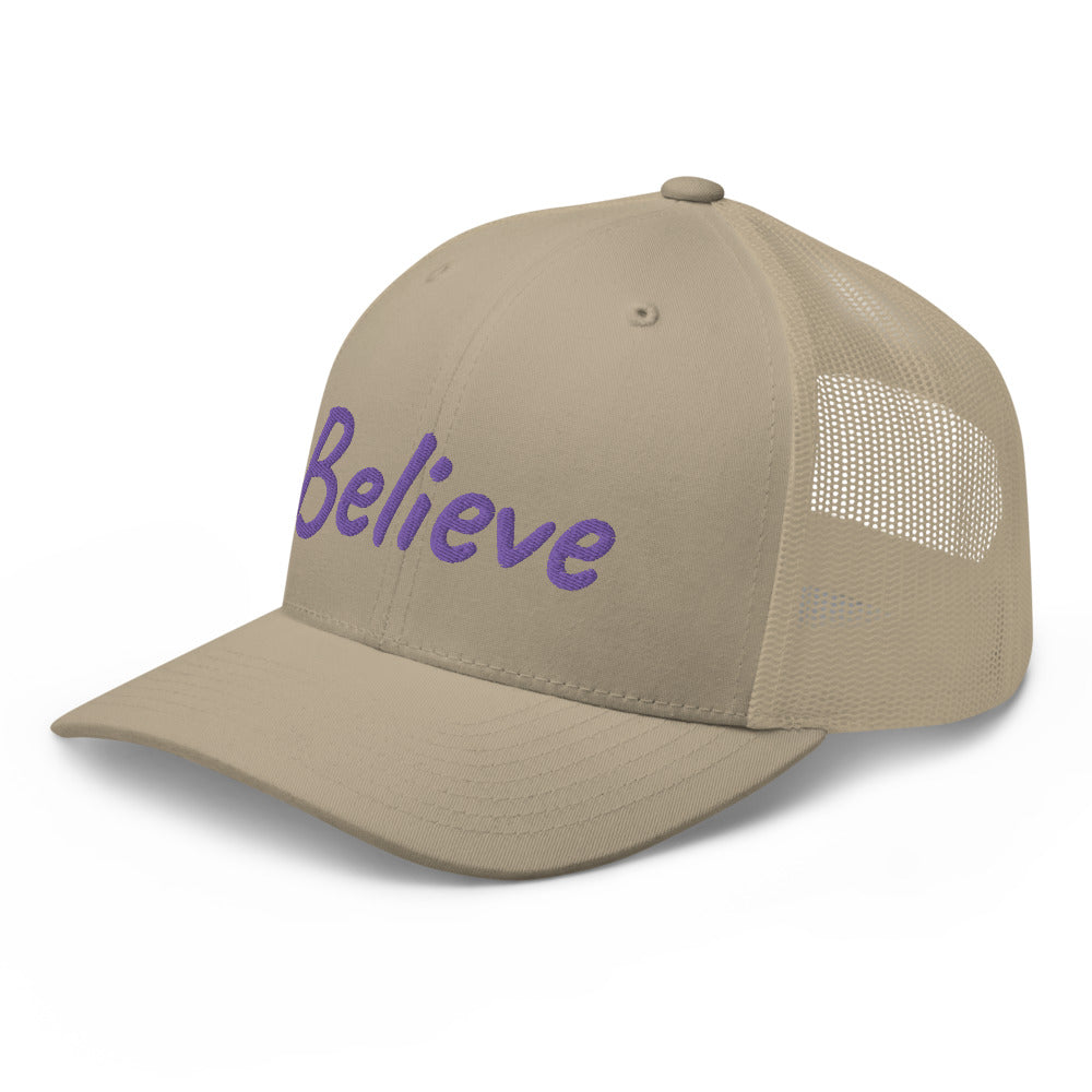 Believe In Amethyst Embroidery on Retro Trucker Hat