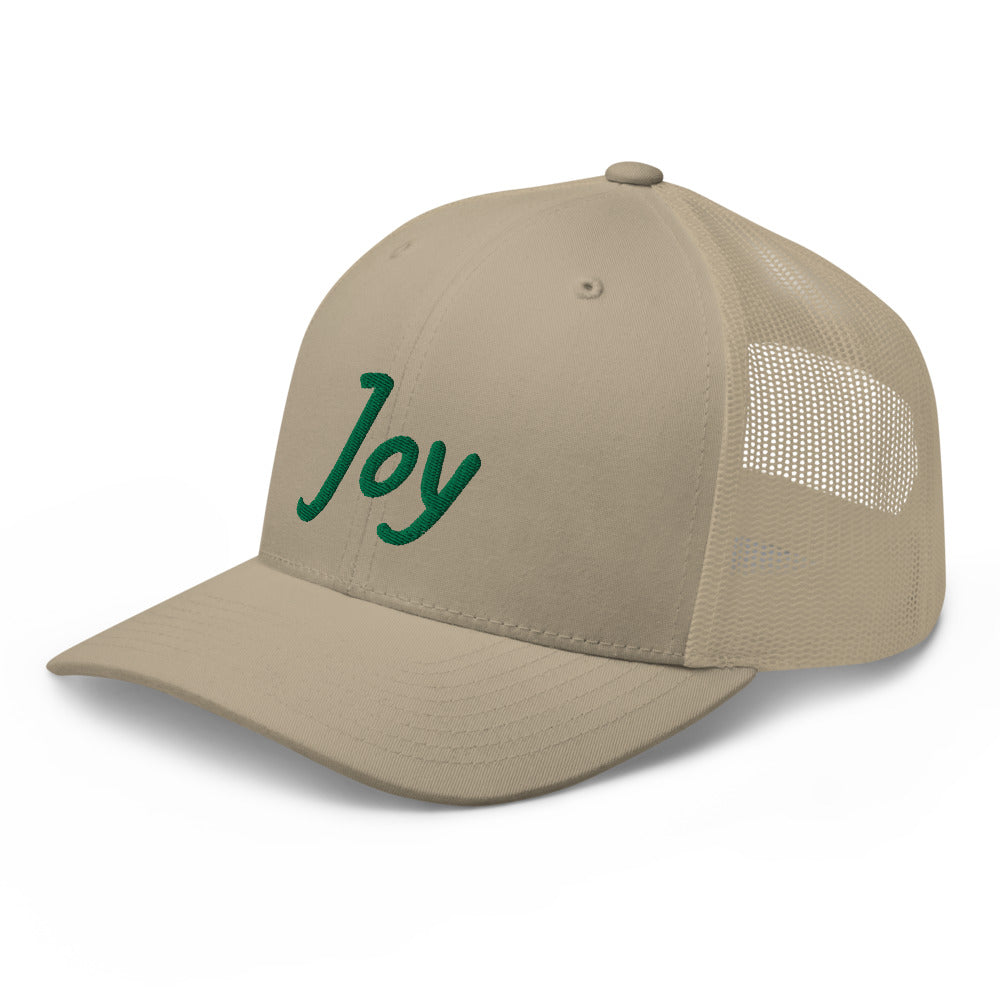 Joy In Emerald Embroidery on Retro Trucker Hat