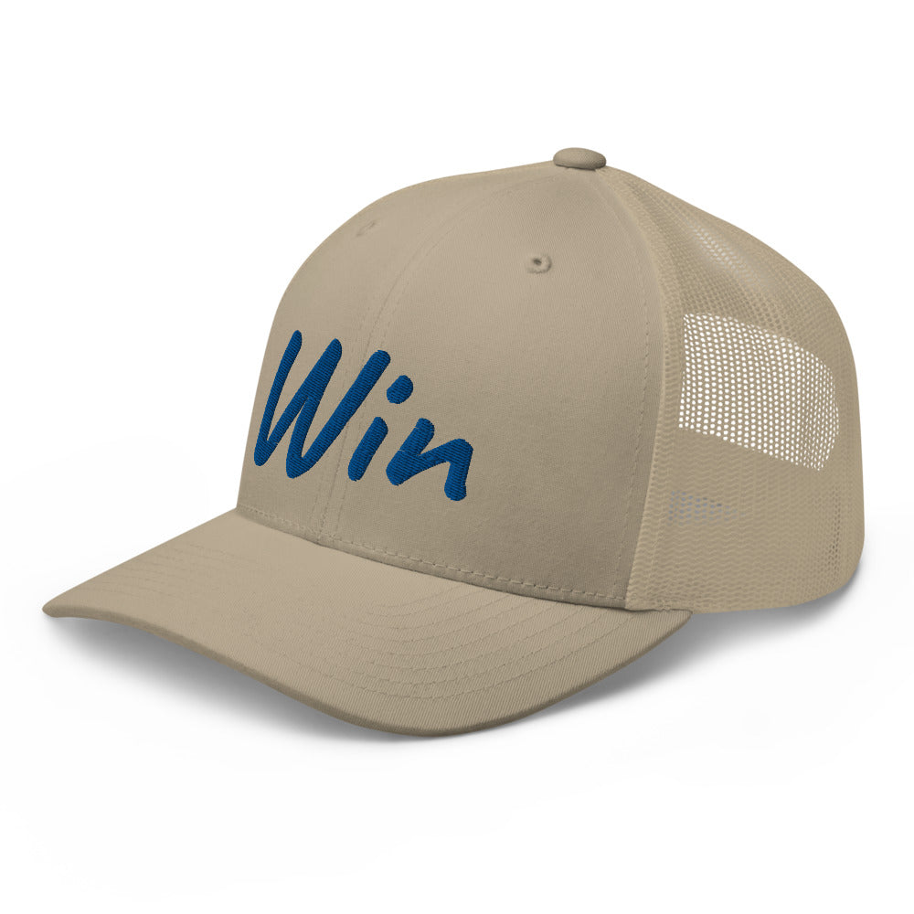 Win In Sapphire Embroidery on Retro Trucker Hat