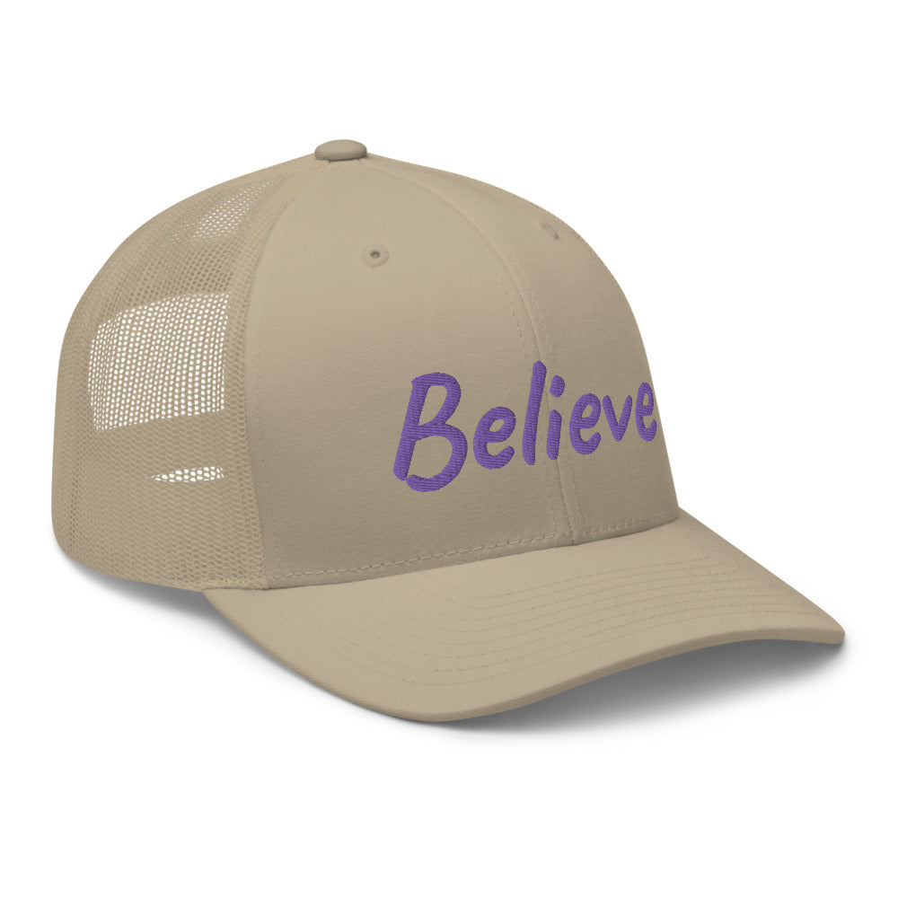 Believe In Amethyst Embroidery on Retro Trucker Hat