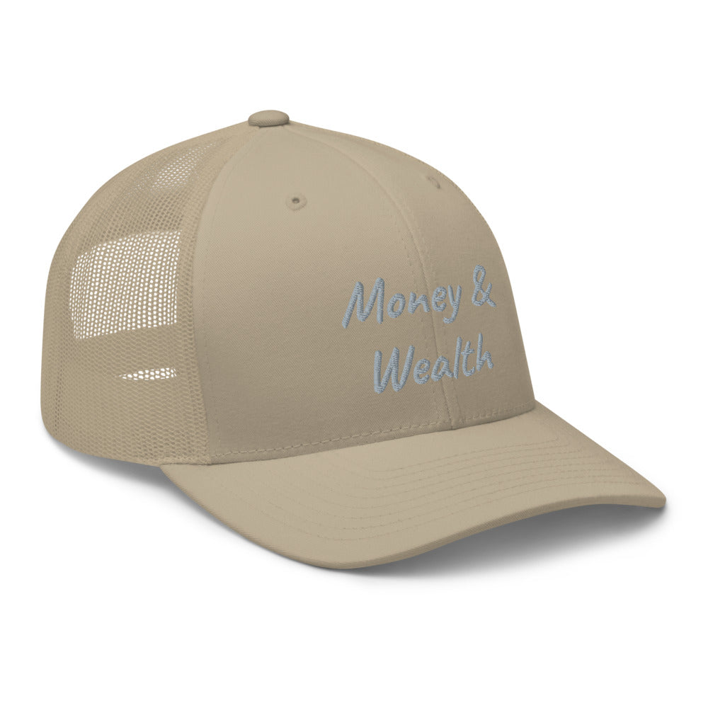 Money & Wealth In Silver Embroidery on Retro Trucker Hat