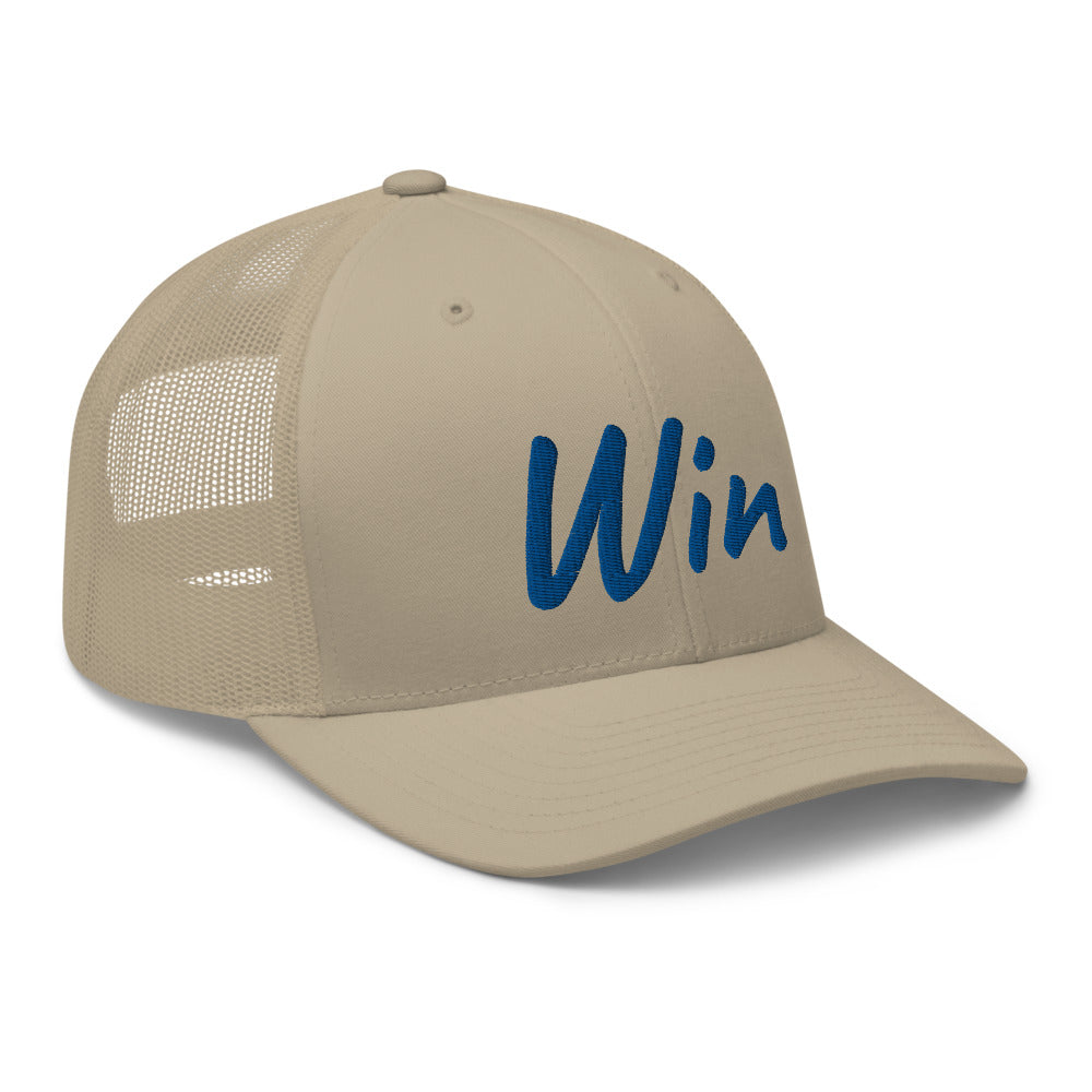 Win In Sapphire Embroidery on Retro Trucker Hat