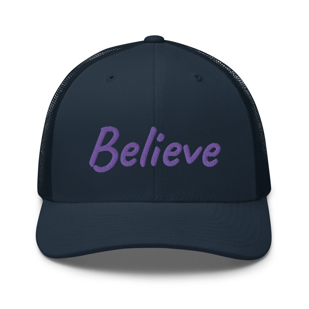 Believe In Amethyst Embroidery on Retro Trucker Hat