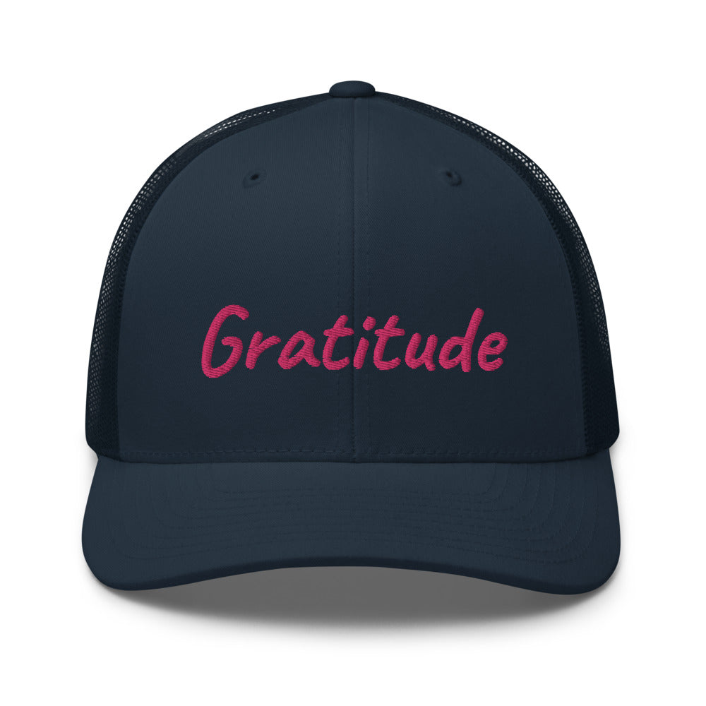 Gratitude In Star Rose Quartz Embroidery on Retro Trucker Hat