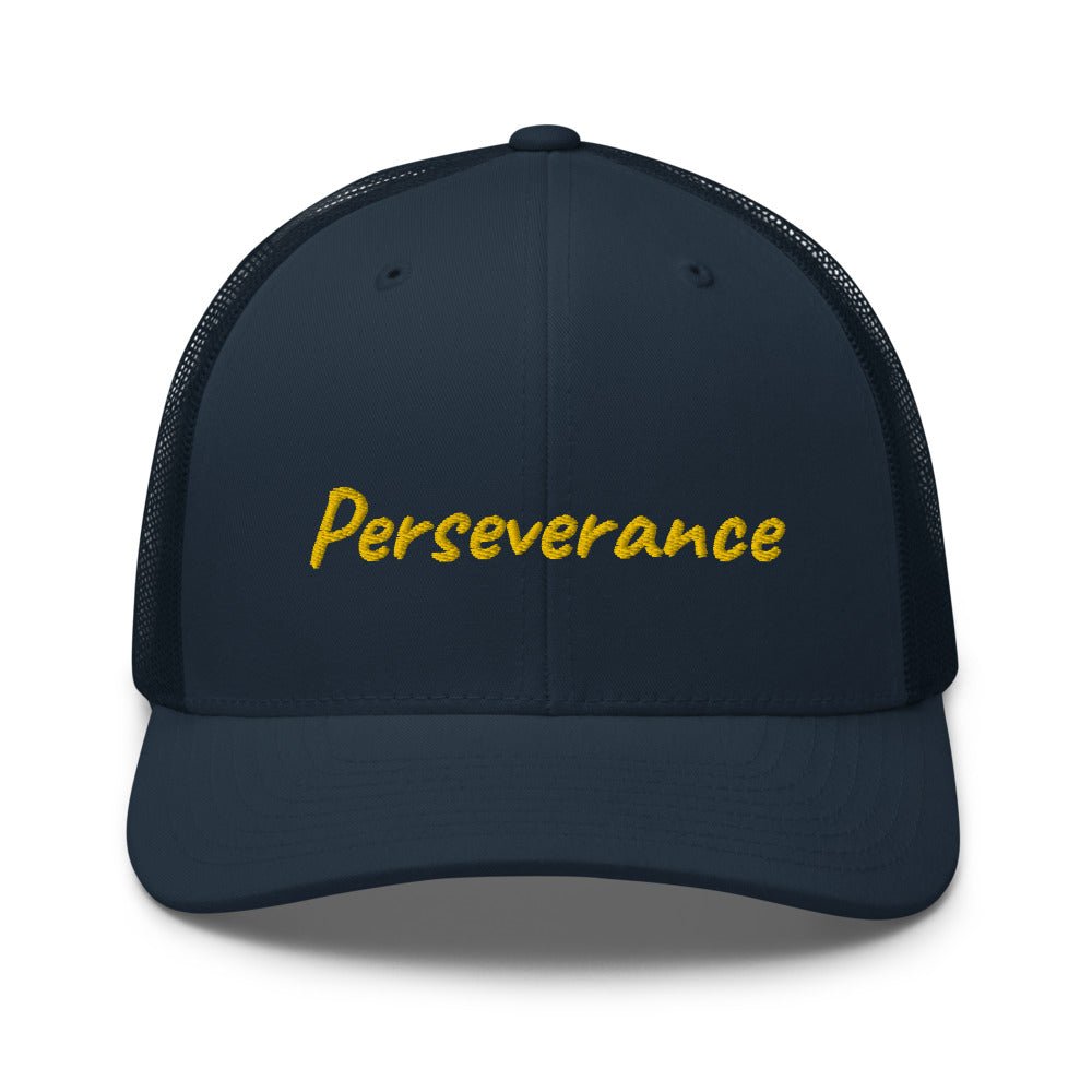 Perseverance In Gold Embroidery on Retro Trucker Hat