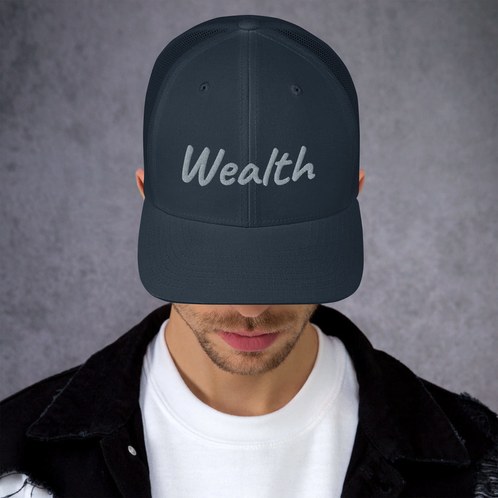 Wealth In Silver Embroidery on Retro Trucker Hat