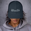 Wealth In Silver Embroidery on Retro Trucker Hat