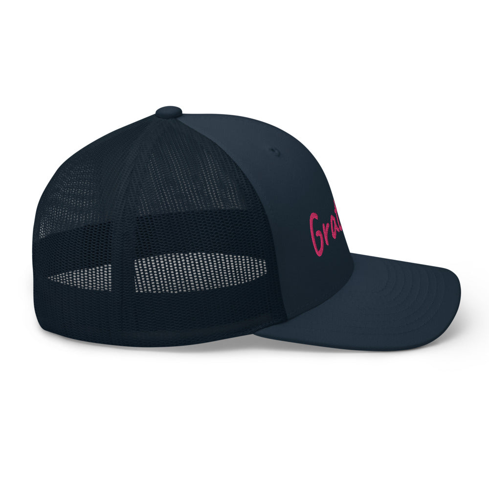 Gratitude In Star Rose Quartz Embroidery on Retro Trucker Hat