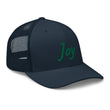 Joy In Emerald Embroidery on Retro Trucker Hat