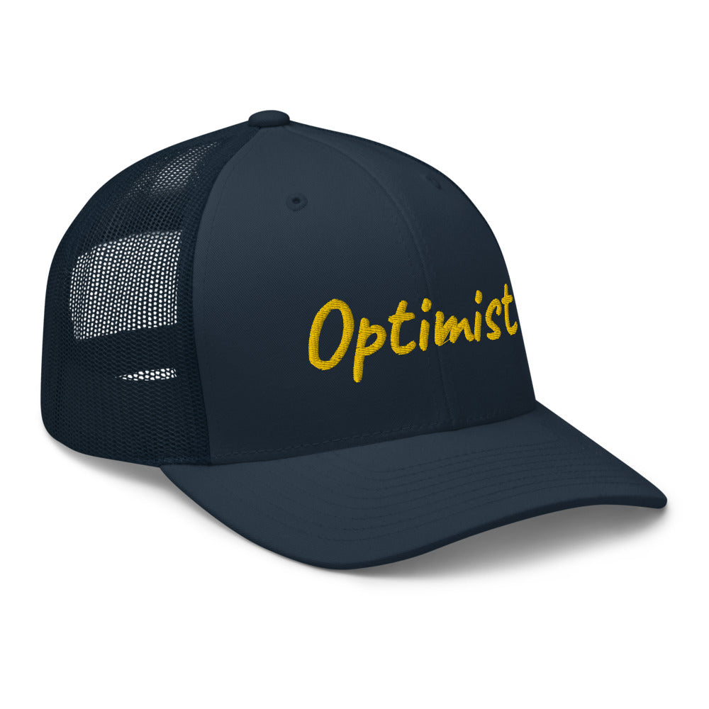 Optimist In Gold Embroidery on Retro Trucker Hat