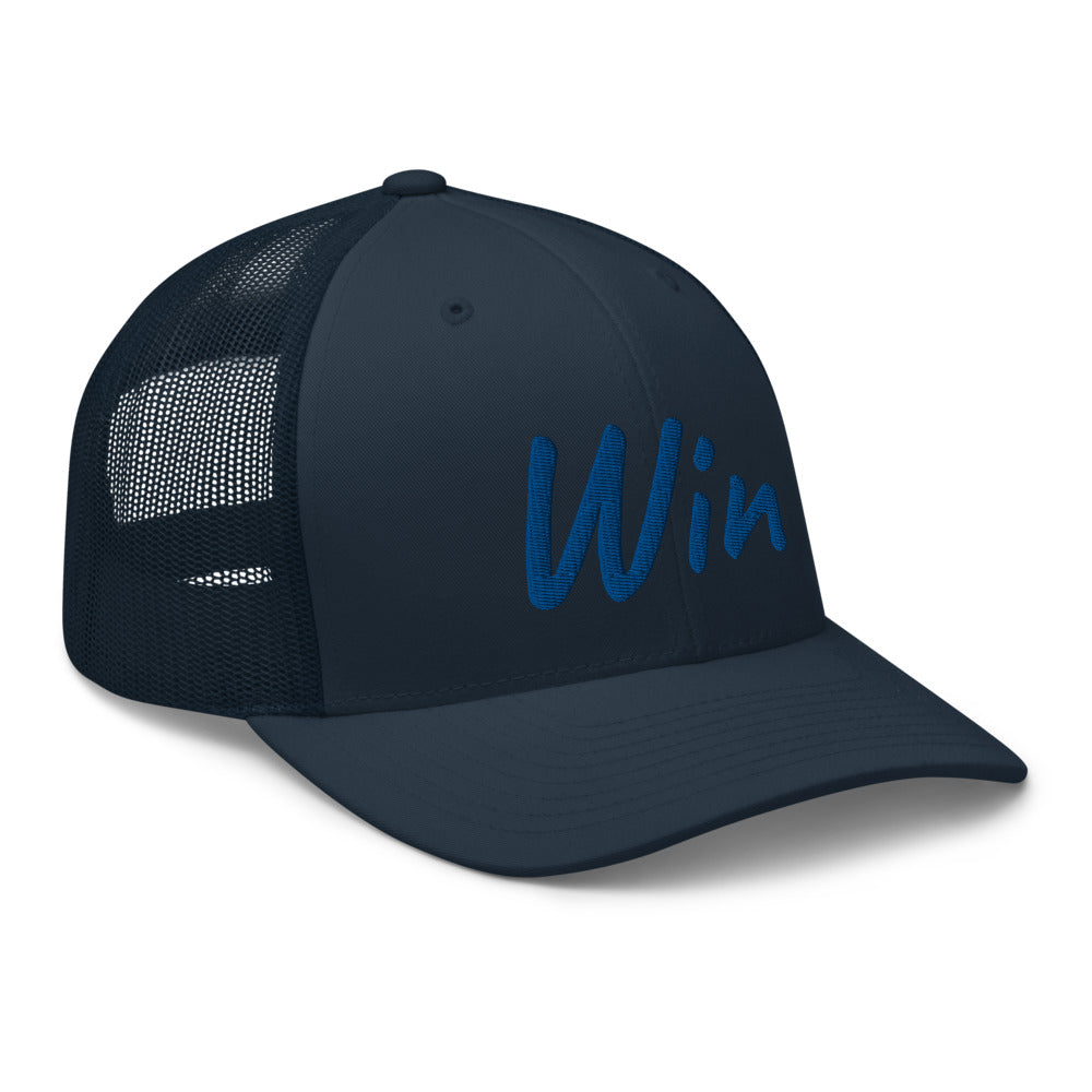 Win In Sapphire Embroidery on Retro Trucker Hat