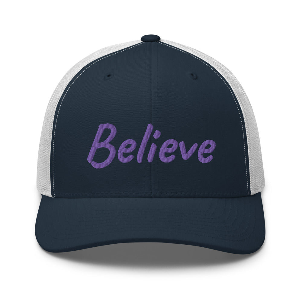 Believe In Amethyst Embroidery on Retro Trucker Hat