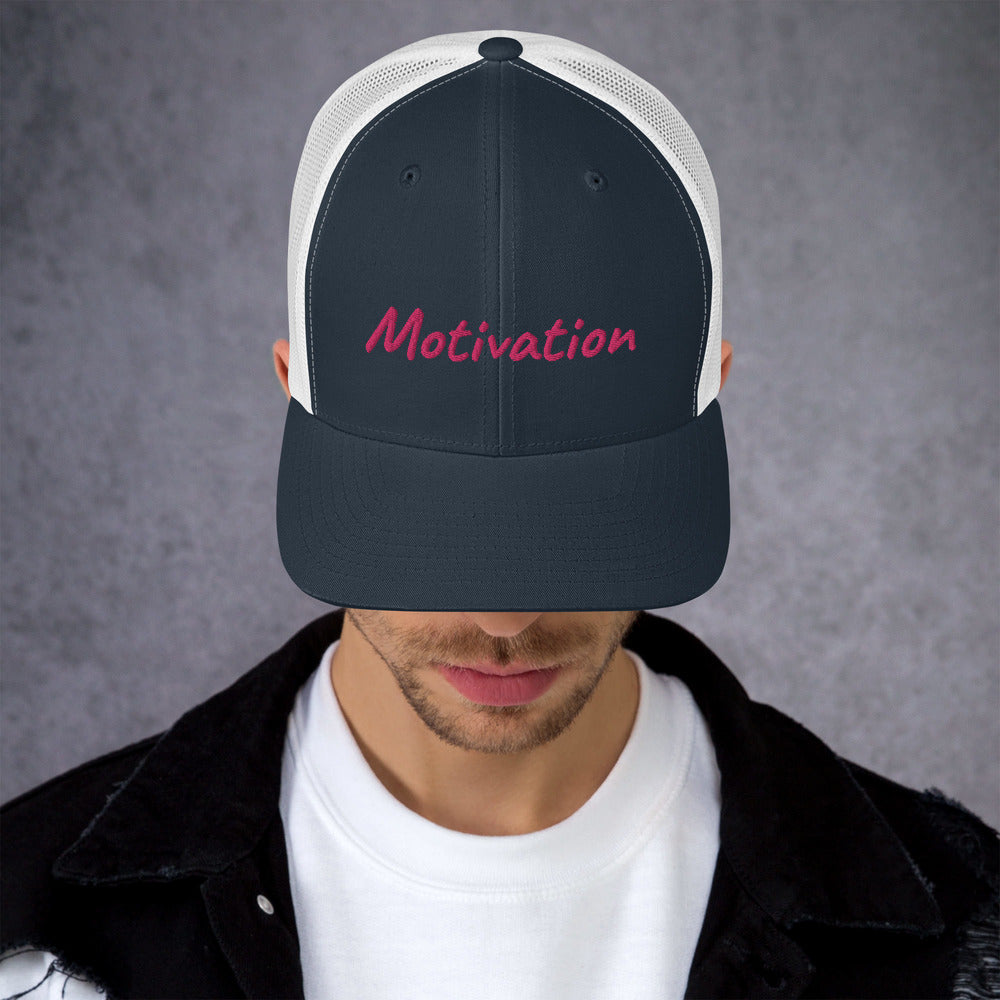 Motivation In Star Rose Quartz Embroidery on Retro Trucker Hat