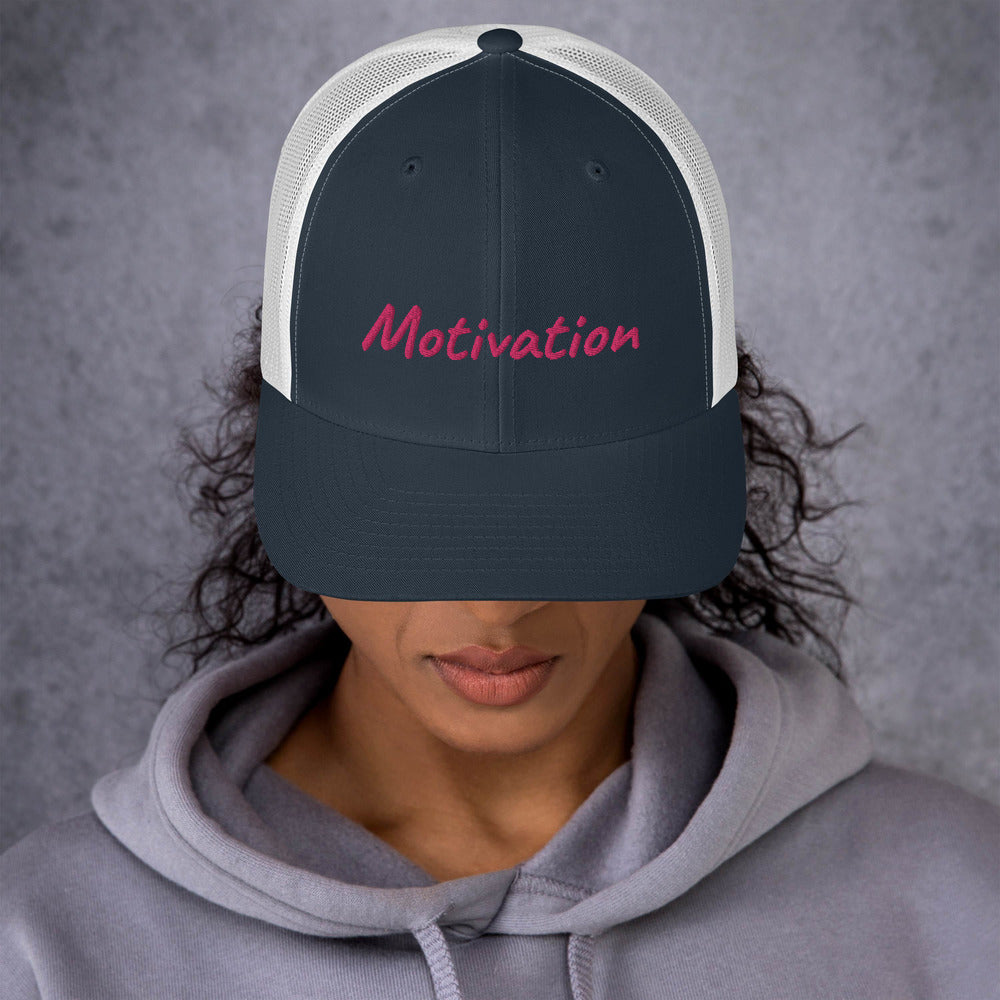 Motivation In Star Rose Quartz Embroidery on Retro Trucker Hat