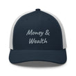 Money & Wealth In Silver Embroidery on Retro Trucker Hat