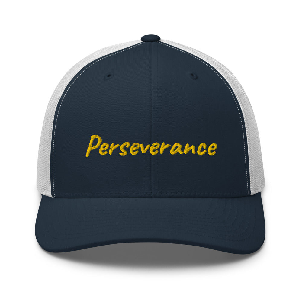 Perseverance In Gold Embroidery on Retro Trucker Hat